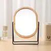 Espejo de maquillaje de bambú y madera con soporte de hierro, espejo de escritorio para dormitorio, espejo táctil de alta definición giratorio, espejo de princesa