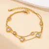 Pulsera de Acero Inoxidable Elegante Europea y Americana Amor Piedra Natural Delfín Acero de Titanio Pulsera de Doble Capa Flor de Perla Pulsera