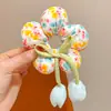 [Crianças] Tiara de Flor Tulipa de Primavera Doce e Fofa Acessório de Cabelo Tridimensional Meninas Tiara com Bolas Acolchoadas de Algodão
