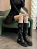 Botas de Cavaleiro Cowboy Ocidental Maillard com Saltos Grossos e Solas Grossas, Botas Longas com Fivela de Cinto para Mulheres