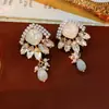 Pendientes de Perla Rombo Incrustados con Diamantes Vintage de Segunda Mano, Pendientes Retro Estilo Palacio, Pendientes de Moda de Lujo Ligero de Gama Alta
