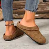 Mules retrô fechadas transfronteiriças com design costurado à mão, sola plana antiderrapante, adequadas para uso externo, mules simples e casuais