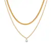 Collar multicapa europeo y americano transfronterizo de acero inoxidable chapado en oro de 18 quilates, cadena cuadrada de serpiente con incrustaciones de circonitas, estilo INS, joyería personalizada de alta calidad