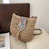 Bolso Tejido de Paja para Mujer 2026 Nueva Moda Versátil Bolso Tejido con Borlas Bolso de Playa para Vacaciones en la Costa Bolso de Hombro Único Cruzado