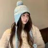 Gorro de Lã Tricô Cor de Café Fair Isle para Outono e Inverno, Circunferência da Cabeça Grande, Chapéu Lei Feng, Chapéu Quente Versátil Protetor de Orelhas