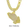 Collar de Manos Rezando Europeo y Americano de Amazon Transfronterizo Aleación de Diamantes Completos Cadena Cubana Moda Masculina Hip-Hop Accesorios Estilo Nuevo