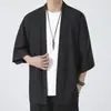 2026 Nuevo Cárdigan Sencillo de Color Sólido para Hombre Seda de Hielo Casual Holgado Estilo Chino Manga Tres Cuartos Camisa Cortavientos Ropa para Hombre