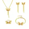 Xinyixin Super Brillante Circonita 5A Doble Capa Mariposa Collar Pulsera Anillo Pendiente Set Acero Inoxidable Chapado en Oro Real de 18K