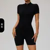 Selección Premium Verano Europeo y Americano Cremallera Manga Corta Yoga Mono Corto Baile Fitness Ajustado Mono Deportivo para Mujer 8294