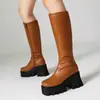 Botas de caballero de color liso cuadrado con tacón cuadrado europeas y americanas, tallas 34-43, otoño e invierno, punta redonda, talla grande, suela gruesa, plataforma impermeable, cremallera lateral, tacón cuadrado