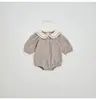 2026 Otoño Estilo Coreano Ins Nuevo Mono con Cuello de Muñeca de Manga Larga Mono de Manga Abullonada Traje para Gatear