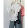 Camiseta de mujer de manga corta de algodón puro, estilo dulce y juvenil, diseño ajustado para mujeres ligeramente rellenitas, top corto de cuello redondo.