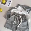 Conjunto Infantil 26 Verano Niños y Niñas Estilo Japonés Moderno Camiseta Bordada de Manga Corta Pantalones Cortos de Bebé Conjunto Casual de Dos Piezas