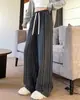 Pantalones de Lana a Rayas Verticales Marrones para Mujer Primavera y Otoño 2025 Nuevos Casual Retro Rectos Holgados Gruesos de Piso Pierna Ancha
