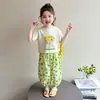 Conjunto de Pantalón Largo y Manga Corta para Niñas, Estilo Delgado de Verano 2026 Nuevo Atuendo Casual a la Moda para Niñas Pequeñas
