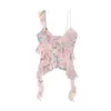 Para Ropa de Mujer de Primavera 2025 Transfronteriza Europea y Americana, Top de Tirantes de Tul Decorativo con Capas y Estampado, con Sentido de Diseño, a la Moda