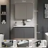 Gabinetes de baño de aluminio tipo panal SPC color blanco crema con esquinas redondeadas combinación de gabinete para lavabo de cerámica lavabo