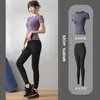 Conjunto de Ropa de Yoga sin Costuras Europea y Americana para Mujer, Camiseta Deportiva de Manga Corta para Fitness, Pantalones de Tiro Alto tipo Durazno para Levantar Glúteos, Conjunto Deportivo para Gimnasio y Running