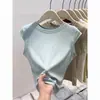 Top de Verano de Estilo Coreano de 7 Colores con Cuello Redondo Dulce Picante para Chica sin Mangas Ajustado Moderno de Manga Corta para Mujer
