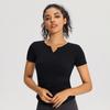 Camiseta Esportiva Feminina Alta Elasticidade Justa Modeladora Decote V Roupa de Yoga Top Secagem Rápida Respirável Roupa Externa para Corrida Fitness Manga Curta