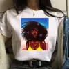 2022INS Niña de Cabello Afro Rizado Niña Negra Estampado de Dibujos Animados Cuello Redondo Manga Corta Top Camiseta Blanca Estudiante