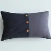 Almofada de Lançar Patchwork Listrado Botão Estilo Floresta Algodão Linho Nórdico Almofada Lombar de Escritório Fronha Atacado