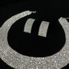 Conjunto Europeu e Americano de Colar e Brincos de Corrente com Garras Full Diamond Light Luxury Strass Corrente de Clavícula Multicamadas para Vestido de Jantar