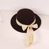 Sombrero de copa de lana para niños de estilo universitario japonés, nuevo gorro plisado con lazo grande para bebé, otoño e invierno.