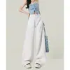Elegantes jeans retro azules de pierna ancha para mujer, nuevos y modernos, de tiro alto, corte holgado, pantalones rectos ajustados con curva y caída fluida