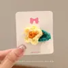 Horquilla de Flor Pequeña Fresca Hecha a Mano Crochet de Lana Flor de Cinco Pétalos Hojas Verdes Niñas Adultas Adorno Lindo para Flequillo