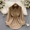 Otoño e invierno 2022 cuello polo Nuevo diseño estilo Hepburn cintura ajustada temperamento manga larga longitud media perezoso suelto camisa para mujer