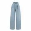 Pantalones de mezclilla de pierna ancha de talle alto plisados a la cintura estilo europeo y americano 2025 Verano Nuevo Lavado Desgastado Rectos Hasta el Suelo