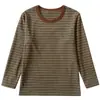 Camiseta Básica de Rayas Redonda para Niños, Camiseta de Manga Larga para Niños y Niñas, Estilo Padre-Hijo, Top Cálido Engrosado para Bebé, Estilo Nuevo