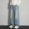 Calça jeans masculina personalizada/estilo americano, novo estilo outono, perna reta solta, perna larga, calça casual versátil para homens, preta