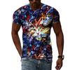 Camiseta Personalizada Masculina Bandeira Americana Moda Masculina Verão Casual Manga Curta Gola Redonda Dia da Independência 4 de Julho Top