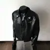 Jaqueta de Couro Curta Preta Masculina Solta Larga Roupa de Trabalho Streetwear Cool High-End American High Street Roupa de Motociclista