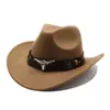 Sombrero de Venta Caliente Estilo Étnico Logo de Vaca Sombrero Vaquero Occidental Ala Enrollada Sombrero Retro para Montar Sombrero de Fieltro de Lana