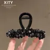 Elegante y hermoso pasador de garra de cristal de tamaño mediano, accesorio de moda coreano y japonés para cabello fino, pasador para recogido completo, accesorio de pinza de tiburón