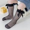 Calcetines de red pequeña de malla para primavera para padres e hijos, calcetines de red sexy con lazo grande para mujer, calcetines de malla nuevos de media caña