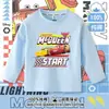 Ropa con temática del coche Rayo McQueen para niños pequeños, tops finos de primavera y otoño, camiseta de algodón para niños con mangas raglán largas, moderna