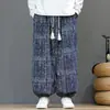 26 Outono Inverno Novo Estilo Chinês Calças Lanternas Masculinas Corduroy Soltas Calças Harem Estampa Xadrez Tamanho Grande Calças Casuais