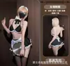 Gato Noturno Lingerie Sexy, Costas Nuas Sedutoras Tentação Pura Uniforme de Fantasia de Empregada Apaixonado Conjunto de Três Peças