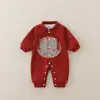 Traje de Gateo de Doble Capa Rojo Luna Llena Celebración de los Cien Días Mameluco de Un Año Ropa para Bebés Niños Pequeños