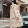 Casaco de Algodão Feminino 2026 Novo Estilo de Inverno com Capuz Removível, Jaqueta Grossa de Algodão Longa Acima do Joelho, Roupa de Exterior de Algodão Feminina
