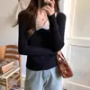 Suéter Base de Punto de Encaje con Cuello en V Estilo Francés Suave para Mujer de Manga Larga Adelgazante