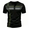 Camiseta Henley de Rayas para Hombre Verano Casual Cuello Henley Manga Corta Camisa Moderna Holgada