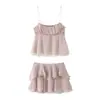 Ropa de Mujer Transfronteriza al por Mayor 2026 AliExpress INS Venta Caliente Moda Camisola Plisada + Falda Mini con Decoración en Capas
