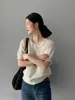 Suéter de Punto de Mohair de Manga Corta con Cuello Redondo de Color Brillante Vintage Jiang Chi para Mujer, Top para Superponer D2640