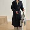 Nuevo Abrigo de Lana Doble Cara Holgado Adelgazante Súper Largo Por Encima de la Rodilla Ropa de Abrigo de Lana Invierno Gris Delgado