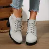 Botines gruesos de comercio exterior transfronterizo, botines de tobillo con cordones y punta redonda, botines Martin de tacón alto con cremallera lateral, botines individuales para mujer con hebilla de cinturón